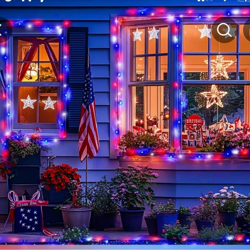 Red White Blue Solar Lights Outdoor LED Waterproof Lights